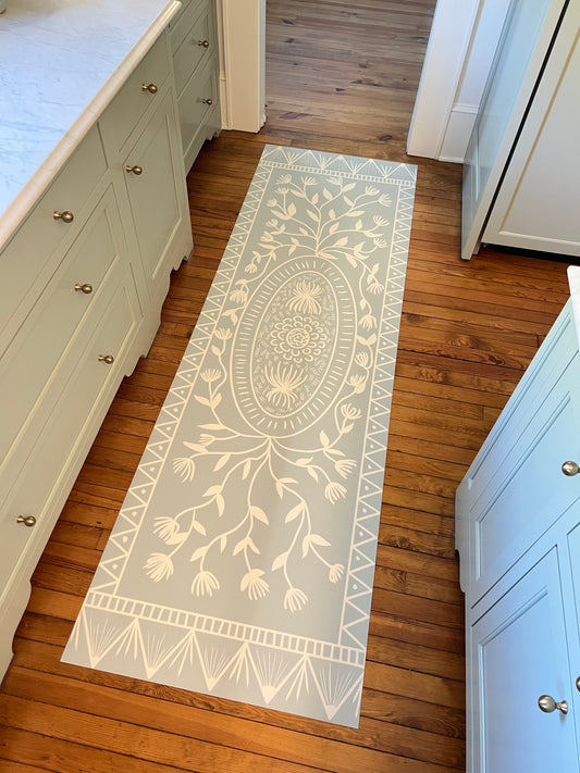 "Ruth in Dutch Blue" Cottage Style Floral Vinyl Runner - 30"x96"