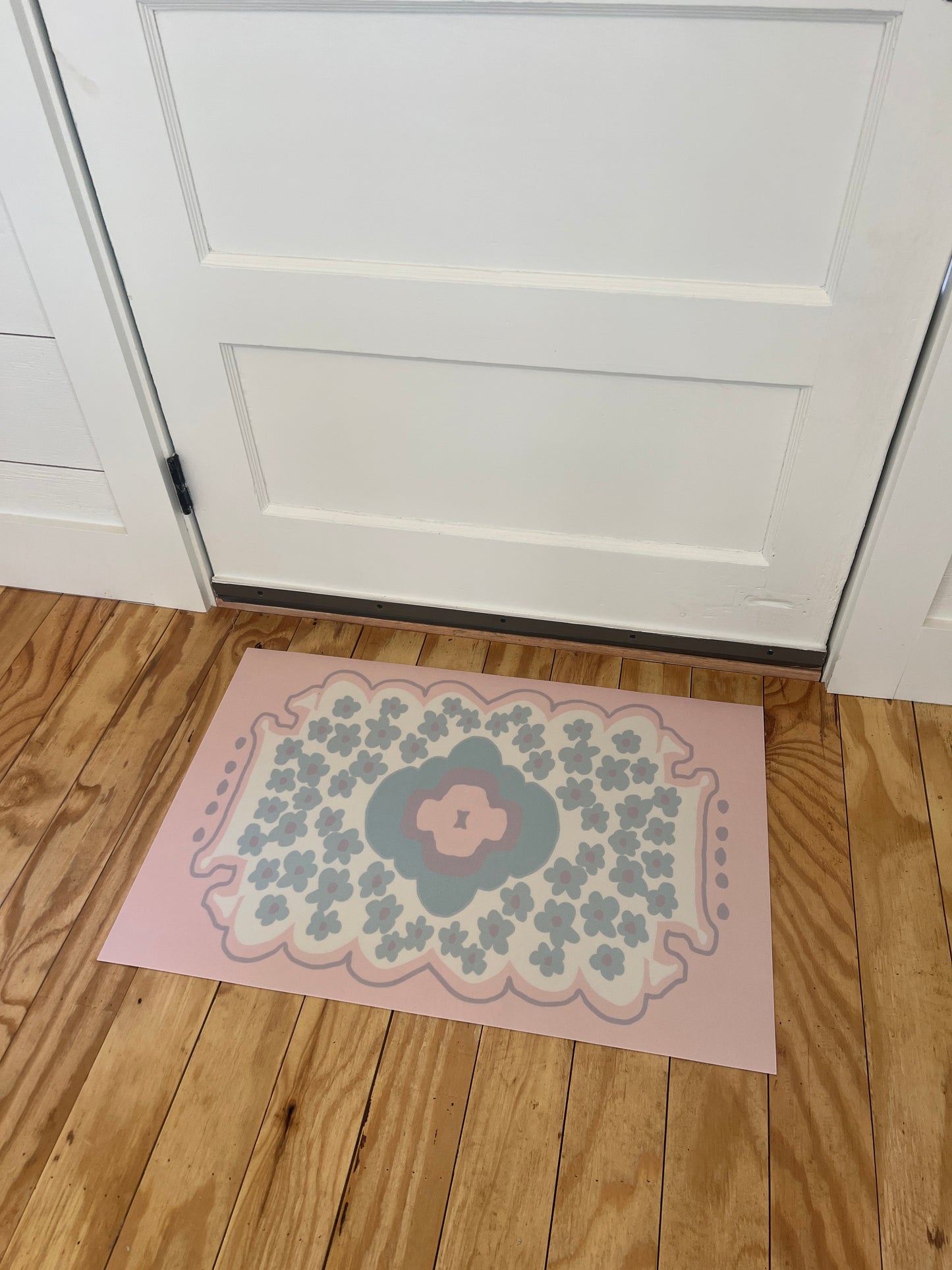 "Charlie" Pastel Floral Vinyl Floor Mat - 20"x30"