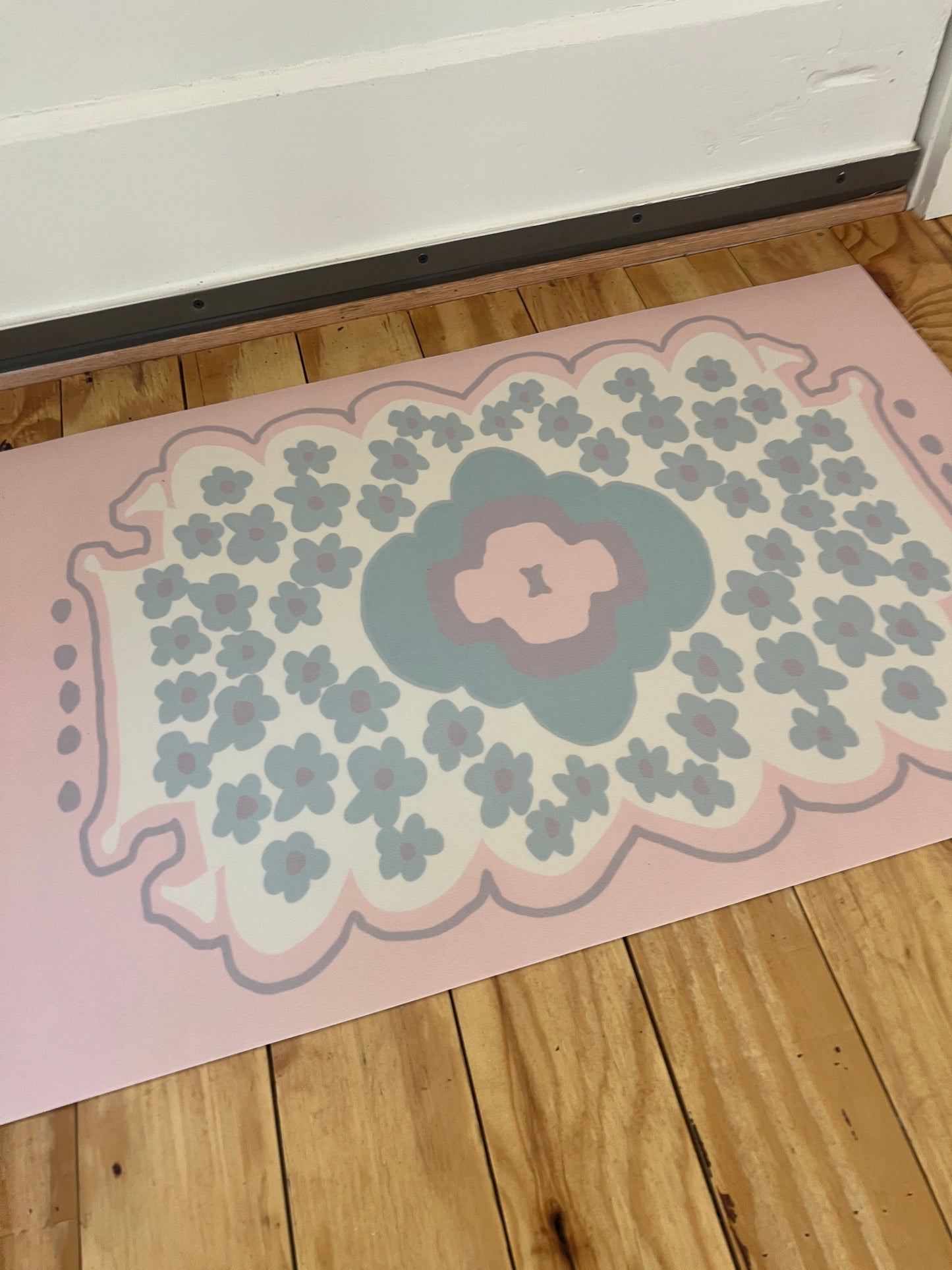 "Charlie" Pastel Floral Vinyl Floor Mat - 20"x30"