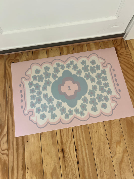 "Charlie" Pastel Floral Vinyl Floor Mat - 20"x30"