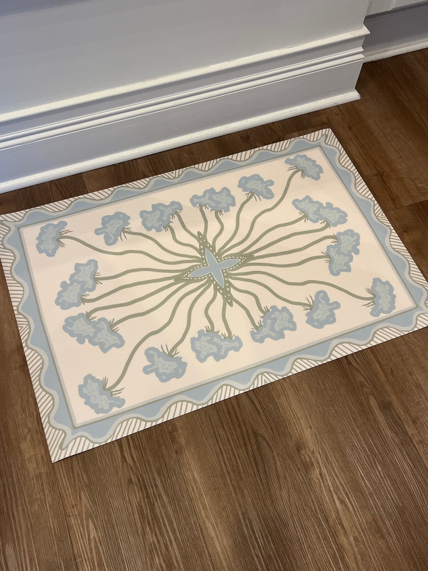 "Hydrangea Burst" Cottage Style Vinyl Floor Mat- 24"x36"