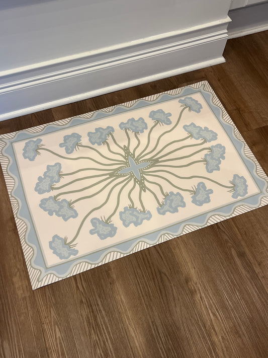 "Hydrangea Burst" Cottage Style Vinyl Floor Mat- 24"x36"