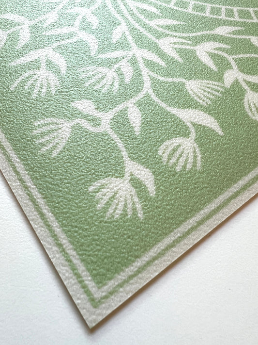 "Ruthie" in green - Cottage Floral Vinyl Placemat - 12"x18"