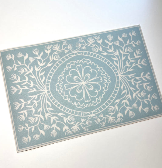"Ruthie" in Blue- Cottage Floral Vinyl Placemat - 12"x18"
