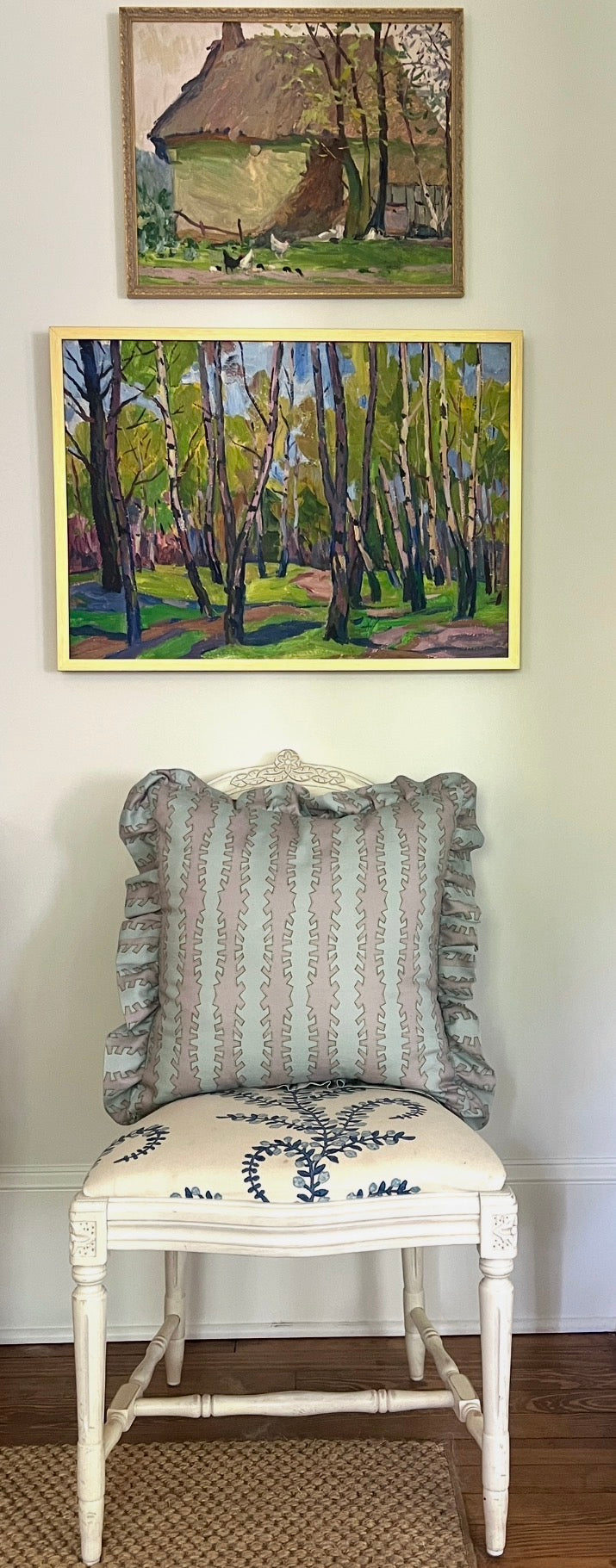 "Zipper" in Lilac & Blue Ruffle Edge Pillow Cover