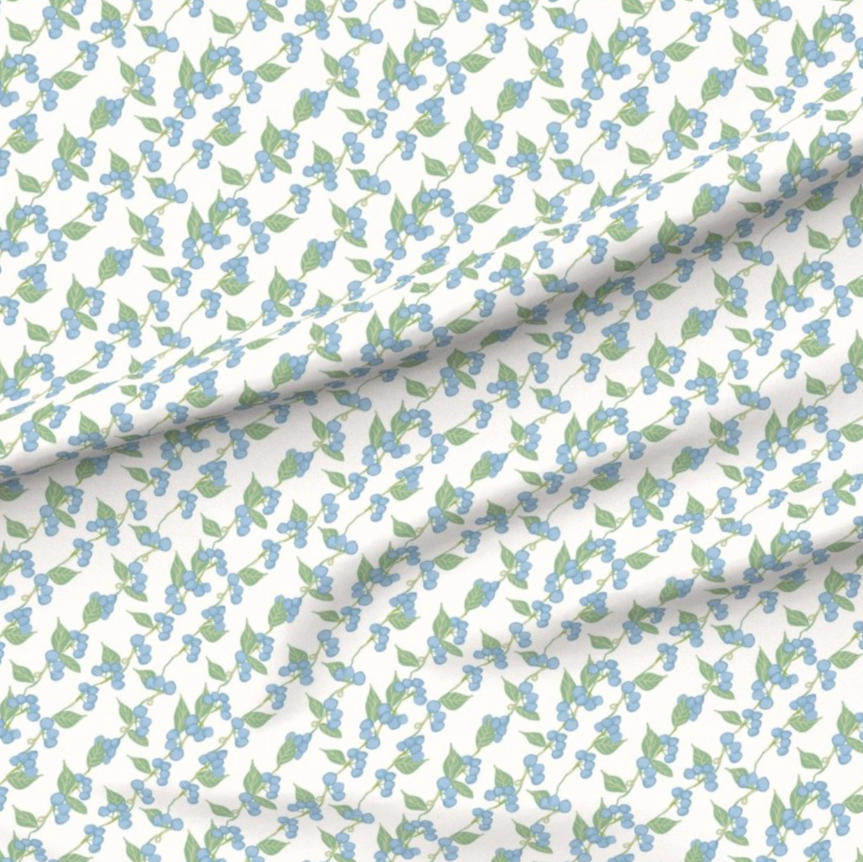 Blueberry Vine on White - Fabric yardage