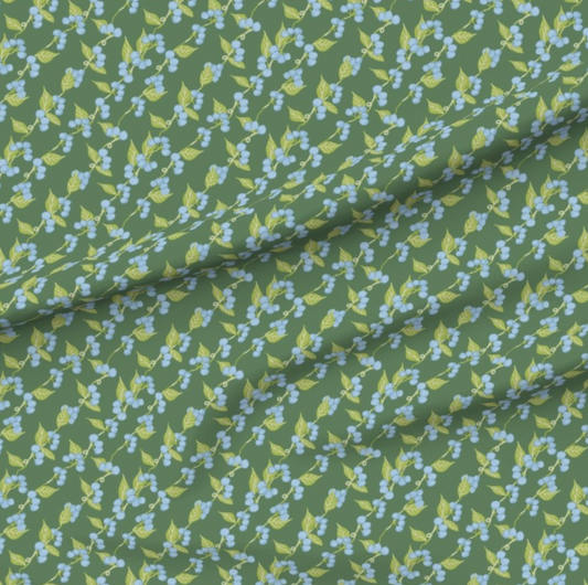 Blueberry Vine on Dark Green - Fabric yardage