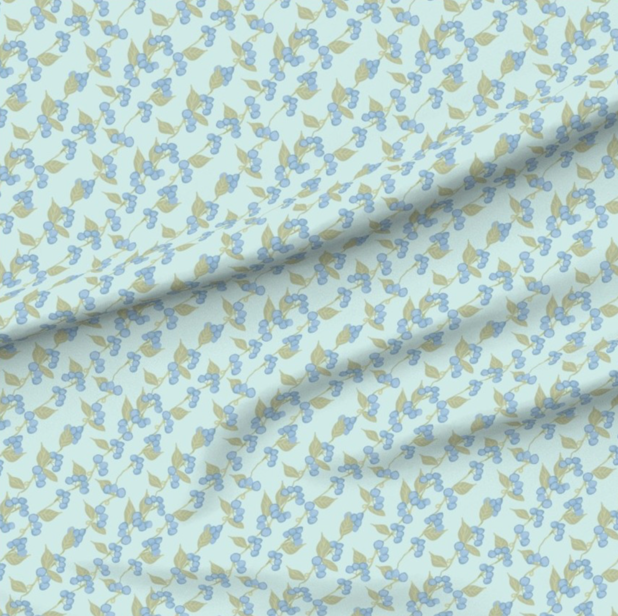 Blueberry Vine on Seafoam - Fabric yardage