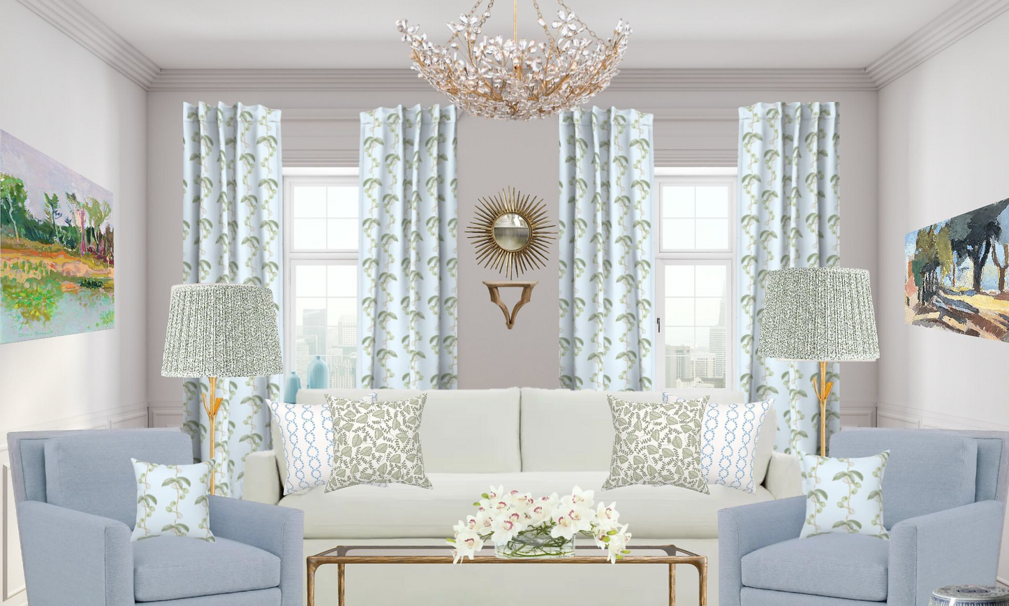 Plant the Seed Pod Green on Blue- Fabric by the Yard