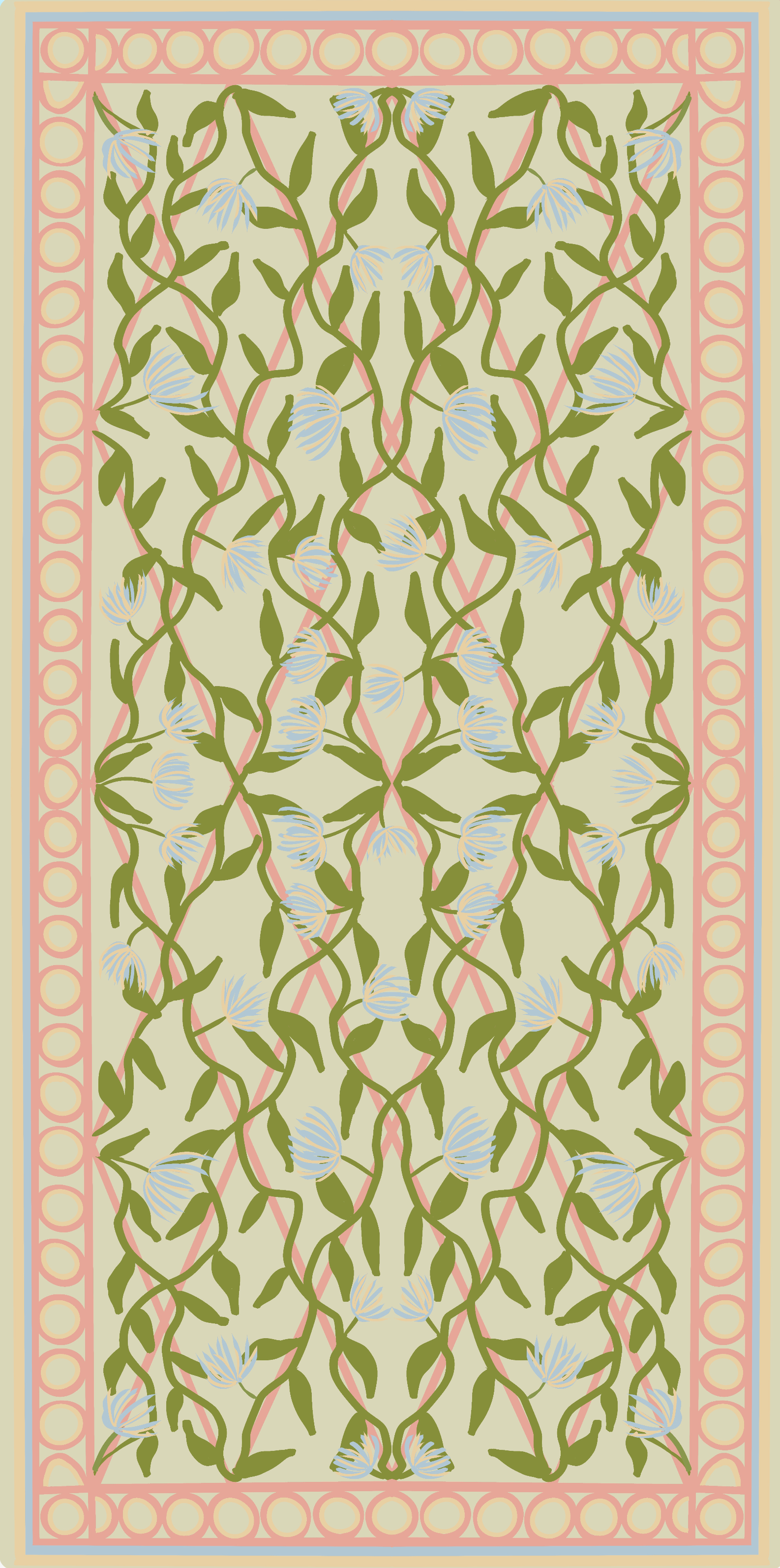 Floral blue green and blue runner 