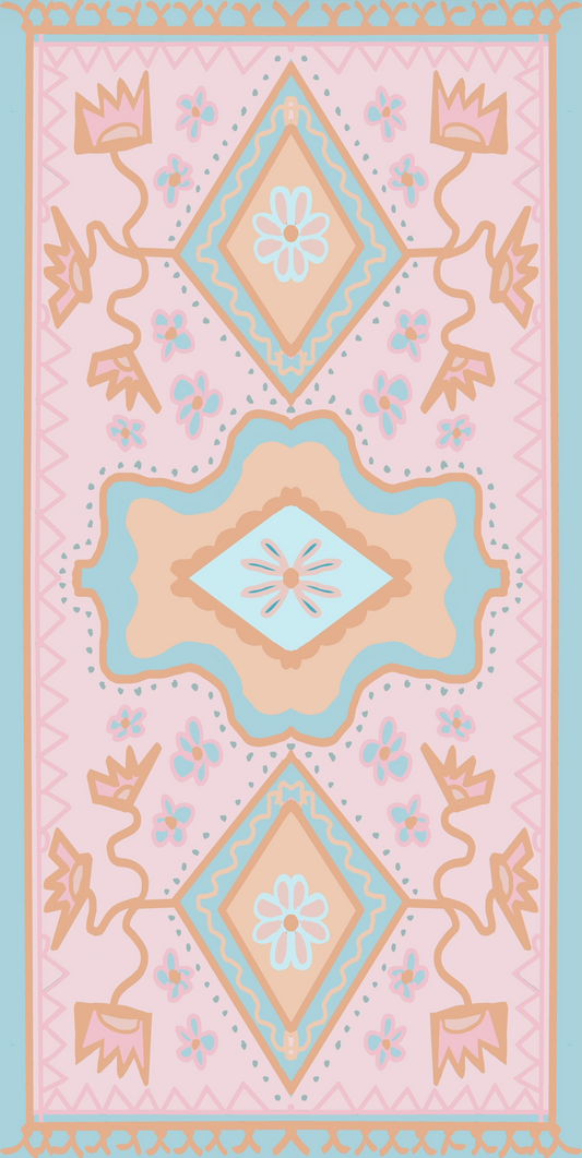 "Bama Bound in Pink" Modern Oushak Vinyl Runner 30"x60"