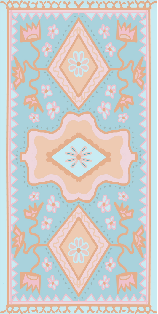 "Bama Bound in Turquoise" Modern Oushak Vinyl Runner 30"x60"