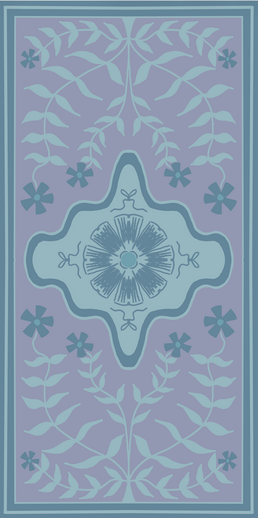 Modern Oushak style runner with flowers in blue and purple designer vinyl rug runner mat
