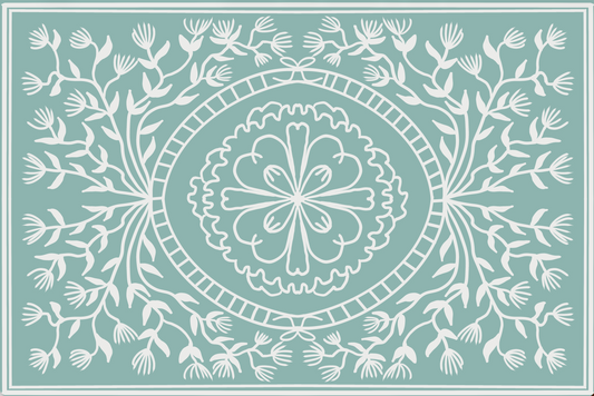 "Ruthie" in Light Teal - Cottage Floral Vinyl Placemat - 12"x18"