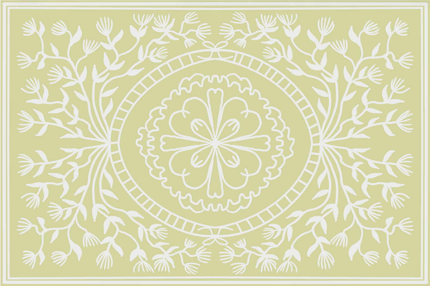 "Ruthie" in soft chartreuse - Cottage Floral Vinyl Placemat - 12"x18"