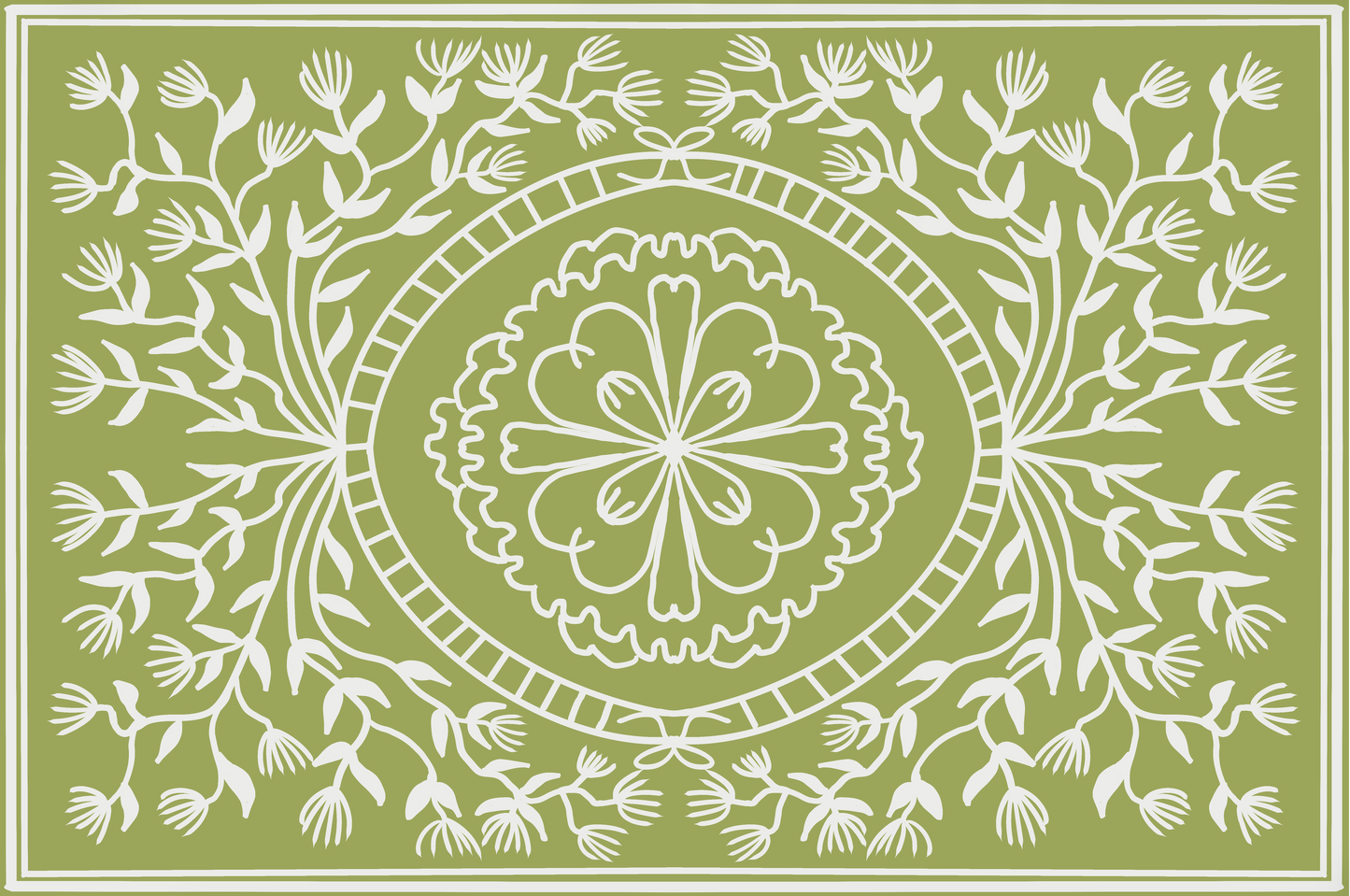 "Ruthie" in Leaf - Cottage Floral Vinyl Placemat - 12"x18"