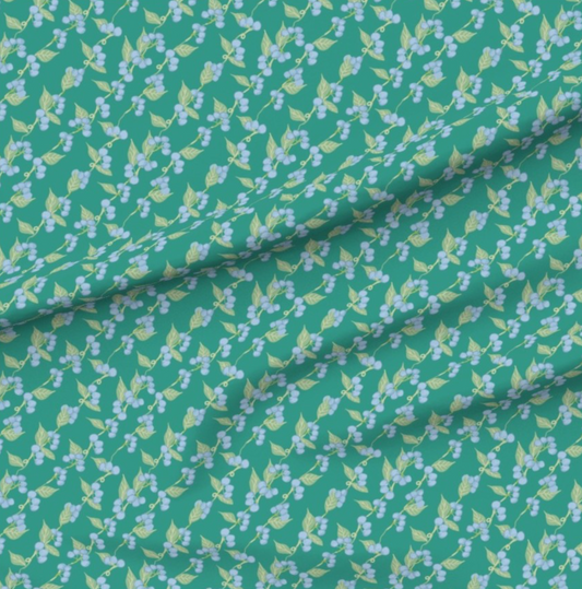 Blueberry Vine on Teal - Fabric yardage