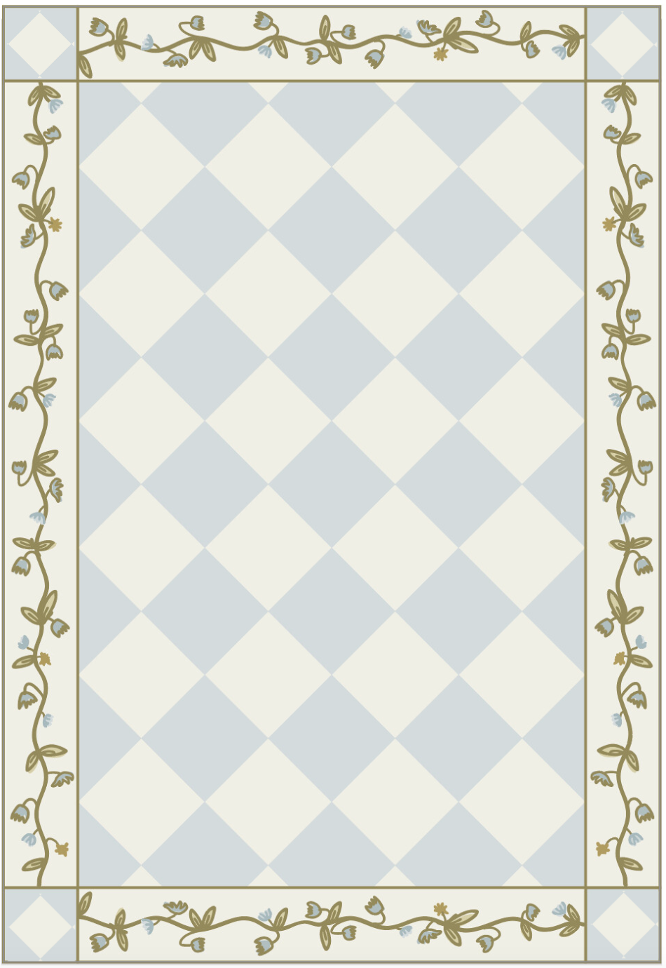 "Floral Diamonds" Checkerboard Cottage Floral Vinyl Floor Mat - 84" x 132"