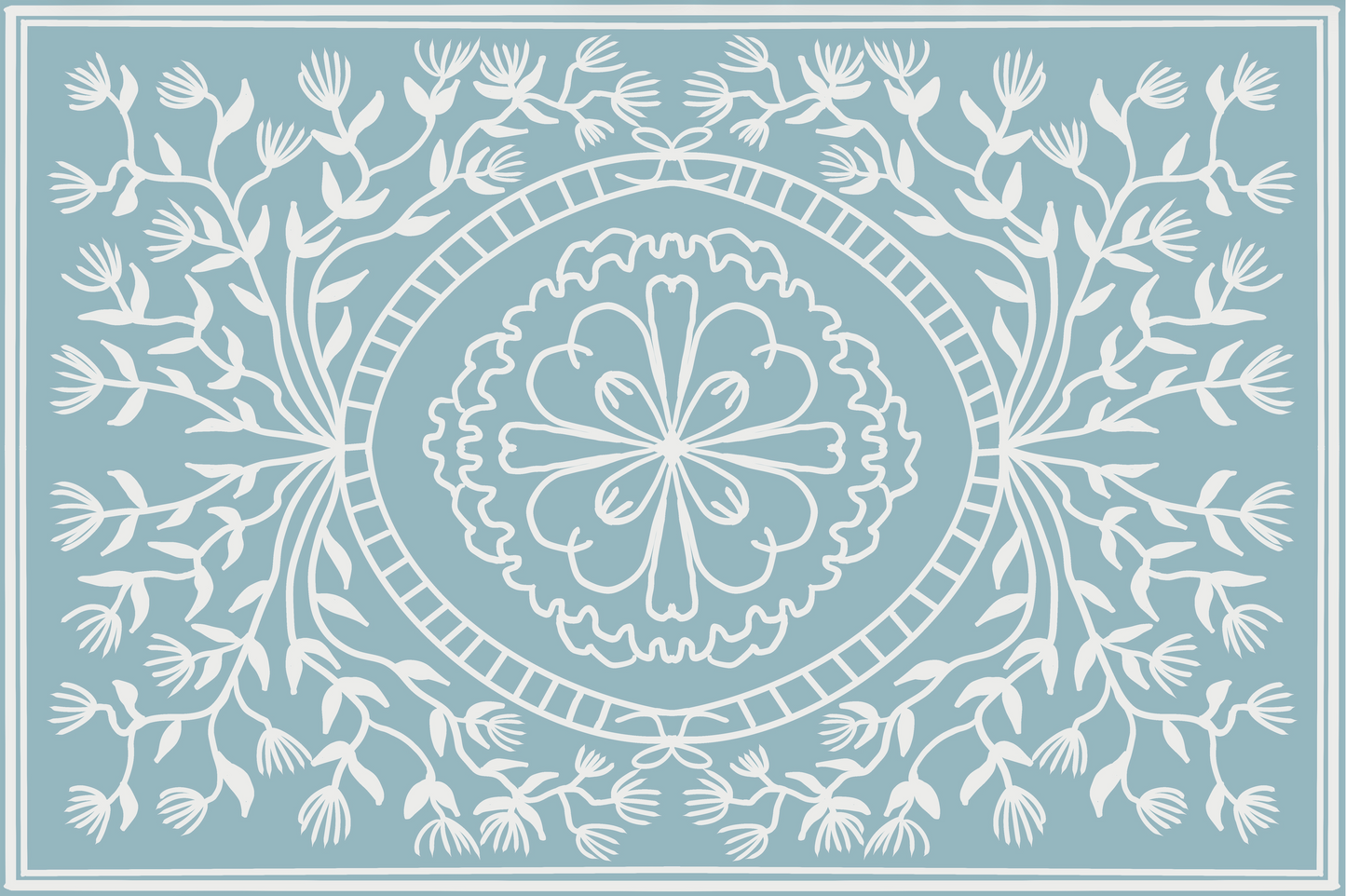 "Ruthie" in Blue- Cottage Floral Vinyl Placemat - 12"x18"