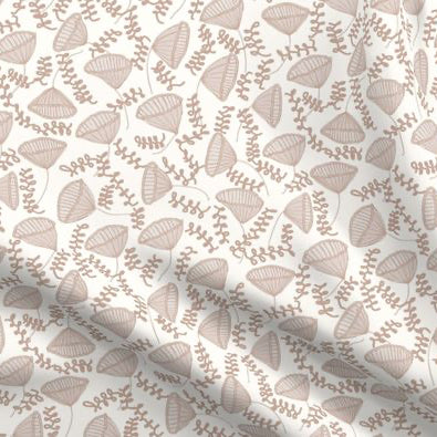 Fabric with a subtle pink leaf floral pattern on a light background